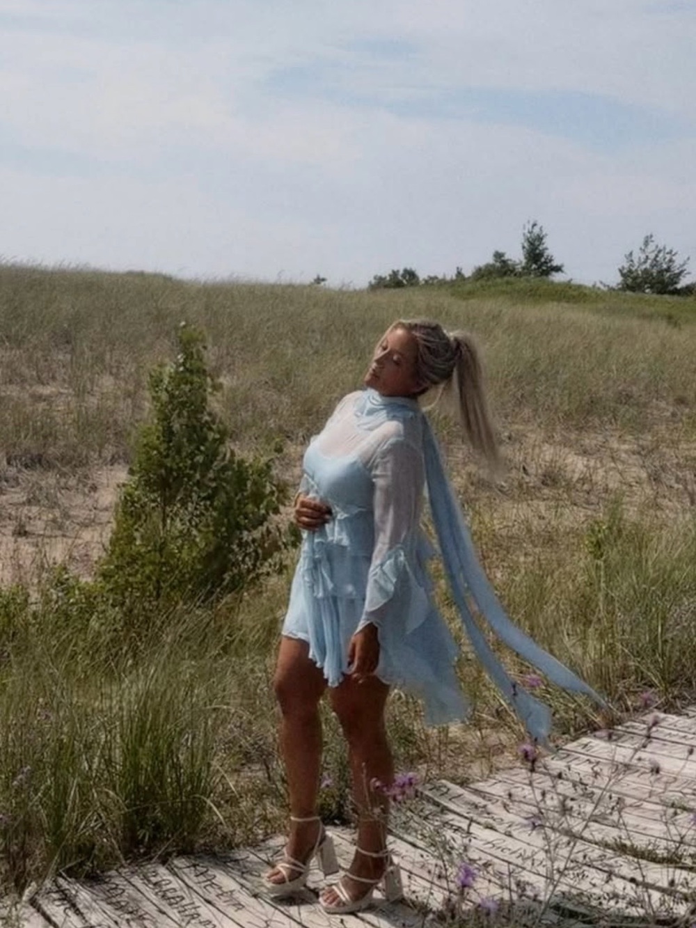 REVOLVE Anyssa Ruffle Mini Dress in Soft Blue - Bardot